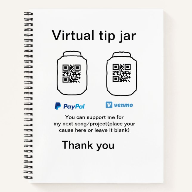 Virtual tip jar q r code money donation PayPal ven Notebook (Front)