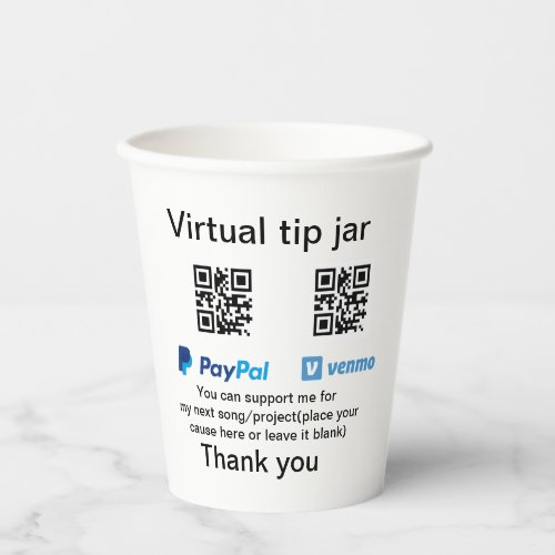Virtual tip jar q r code money donation PayPal ven Paper Cups