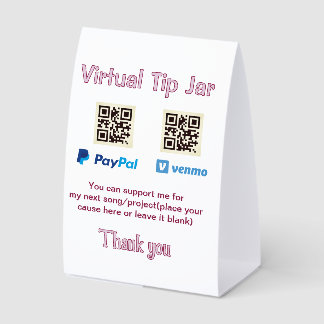 Virtual tip jar q r code money donation PayPal ven Paper Table Tent
