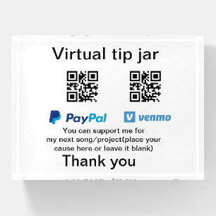 Virtual tip jar q r code money donation PayPal ven Paperweight