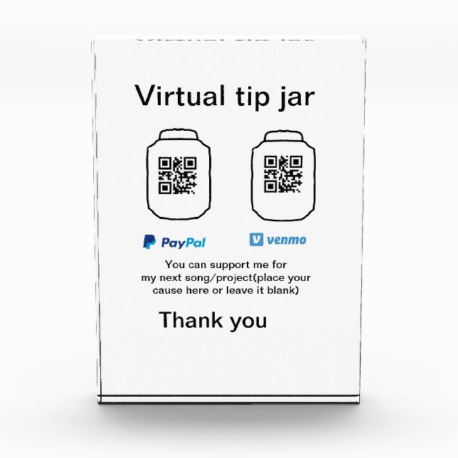 Virtual tip jar q r code money donation PayPal ven Photo Block (Front)