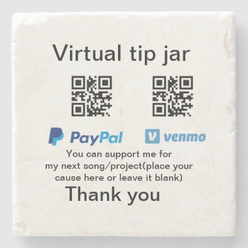 Virtual tip jar q r code money donation PayPal ven Stone Coaster