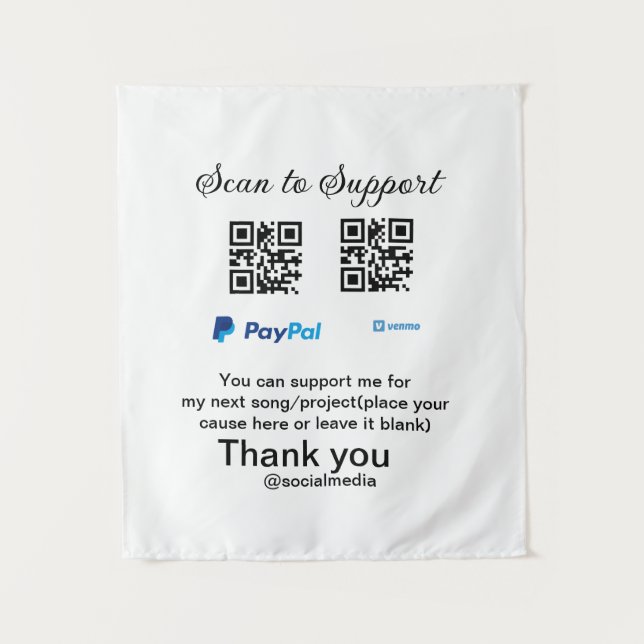 Virtual tip jar q r code money donation PayPal ven Tapestry (Front)