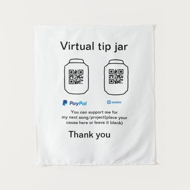 Virtual tip jar q r code money donation PayPal ven Tapestry (Front)