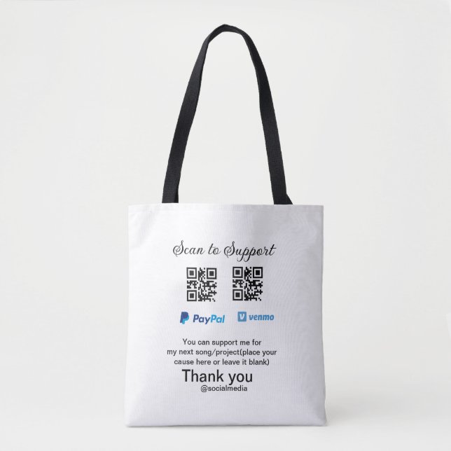 Virtual tip jar q r code money donation PayPal ven Tote Bag (Front)