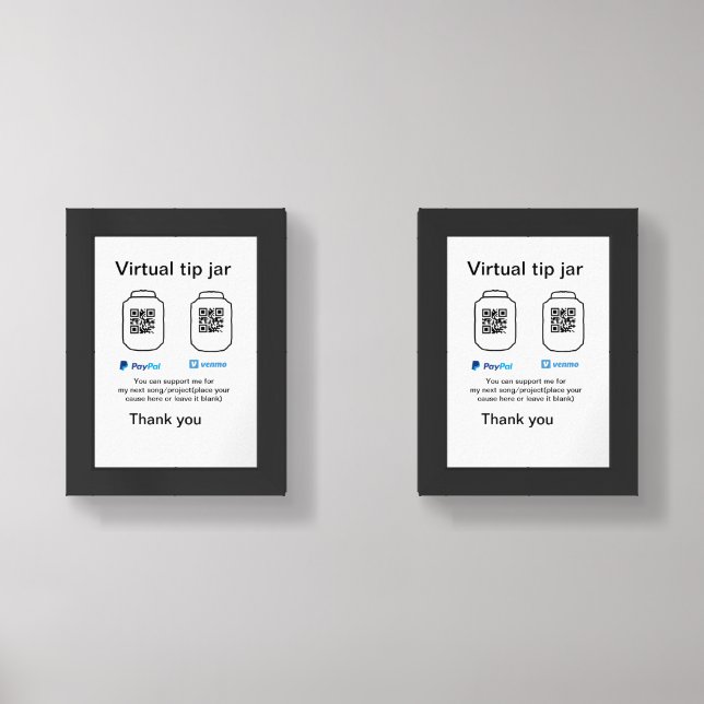 Virtual tip jar q r code money donation PayPal ven Wall Art Sets (Front)