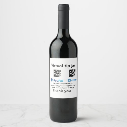 Virtual tip jar q r code money donation PayPal ven Wine Label