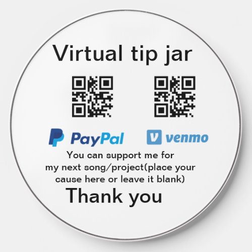 Virtual tip jar q r code money donation PayPal ven Wireless Charger