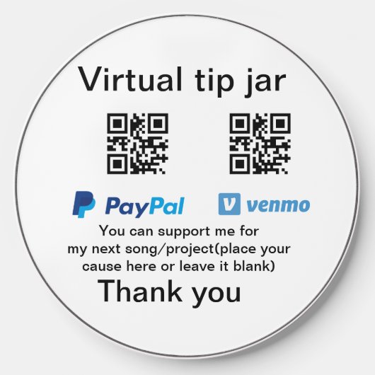 Virtual tip jar q r code money donation PayPal ven Wireless Charger (Front)