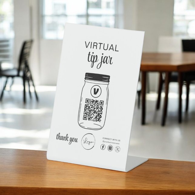 Virtual Tip Jar QR Code Logo White Pedestal Sign (Creator Uploaded)
