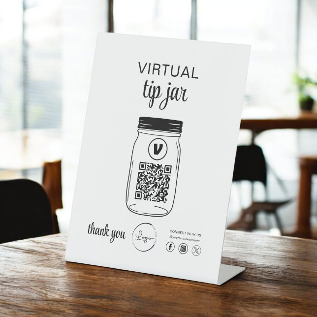 Virtual Tip Jar QR Code Logo White Pedestal Sign (Creator Uploaded)