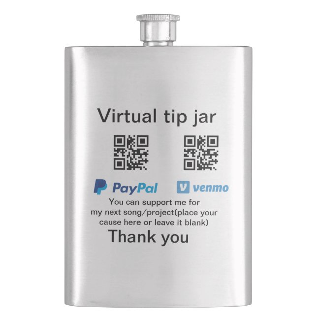 Virtual tip jar QR code money donation PayPal Venm Flask (Front)