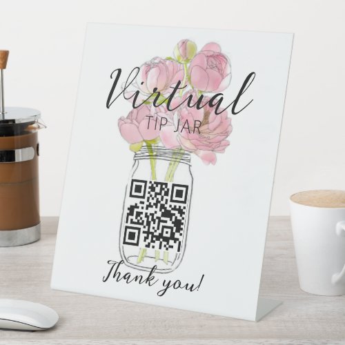 Virtual Tip Jar Scan QR Code Payment Pedestal Sign