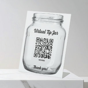 Virtual Tip Jar, Scan to Tip Glass Jar Pedestal Sign