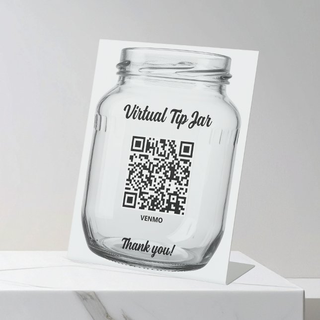Virtual Tip Jar, Scan to Tip Glass Jar Pedestal Sign (Creator Uploaded)
