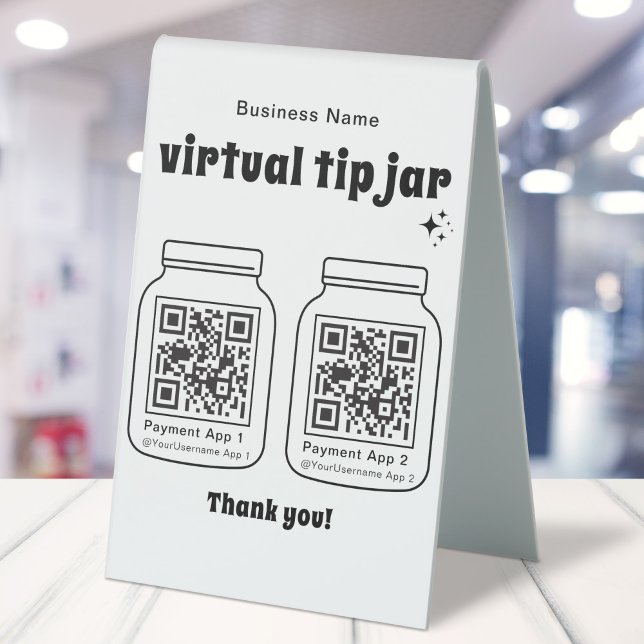 Virtual Tip Jar with 2 QR Code Table Tent (Creator Uploaded)