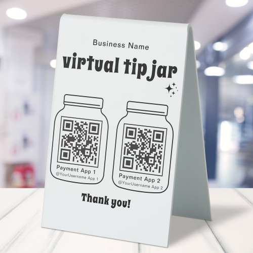 Virtual Tip Jar with 2 QR Code Table Tent Sign