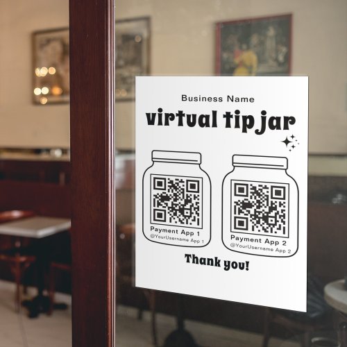Virtual Tip Jar with 2 QR Code Window Cling