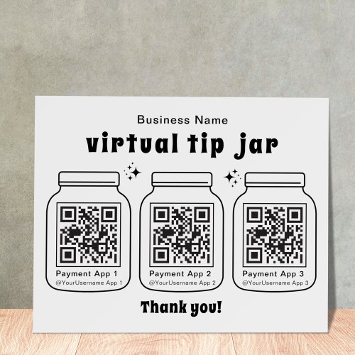 Virtual Tip Jar with 3 QR Code Foam Board