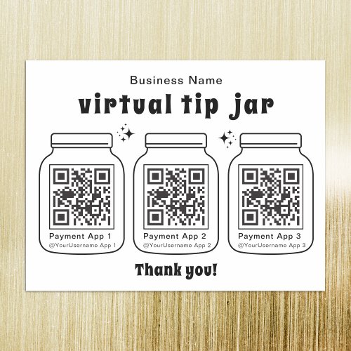 Virtual Tip Jar with 3 QR Code Magnetic Dry Erase Sheet
