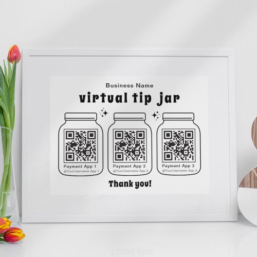 Virtual Tip Jar with 3 QR Code Poster