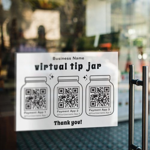 Virtual Tip Jar with 3 QR Code Window Cling