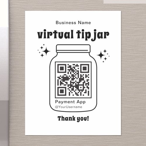 Virtual Tip Jar with QR Code Magnetic Dry Erase Sheet