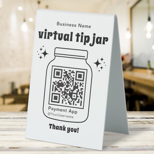 Virtual Tip Jar with QR Code Table Tent Sign