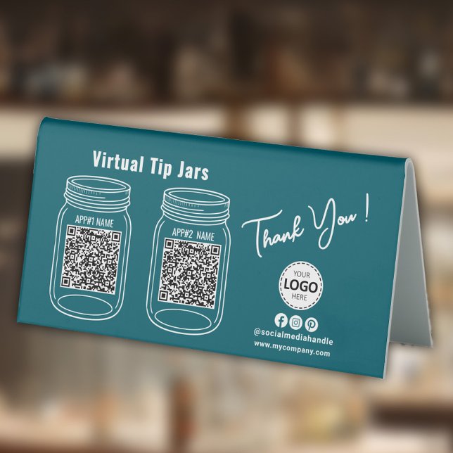 Virtual Tip Jars, QR Code Payment App Teal Table Tent (Creator Uploaded)