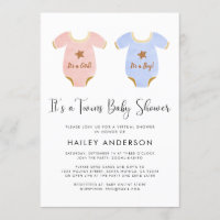 Virtual Twin Girl Boy Watercolor Baby Shower Invitation