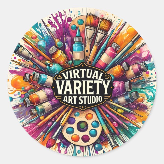 Virtual Variety Art Studio – Creative Paint Splash Classic Round Sticker (Front)