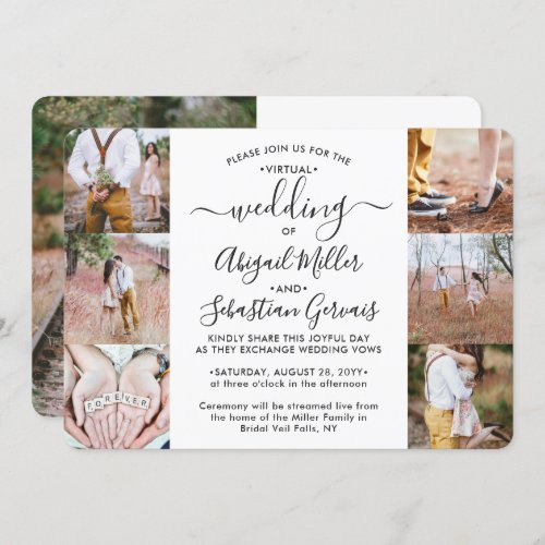 Virtual Wedding 7 Photo Collage Simple Script Invitation