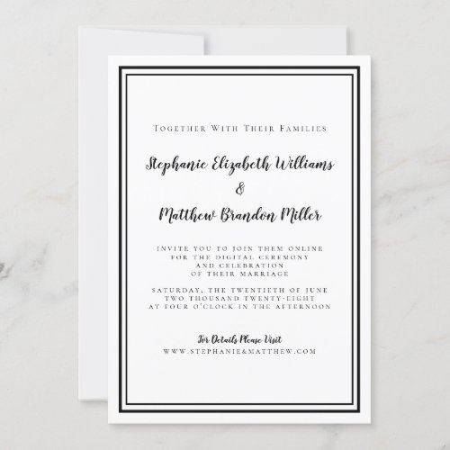 Virtual Wedding Black  White Minimalist Online Invitation