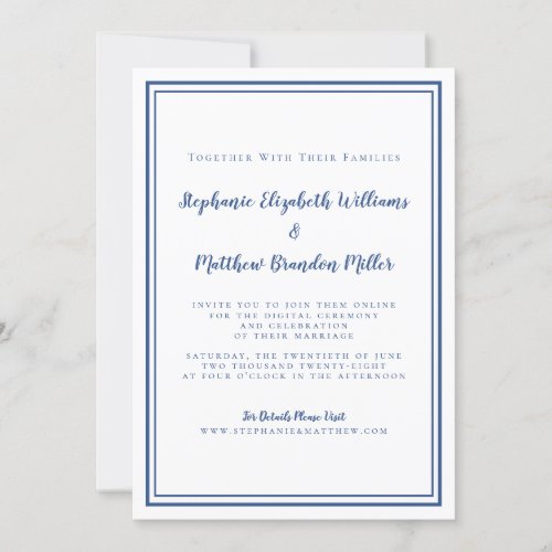 Virtual Wedding Blue  White Minimalist Online Invitation