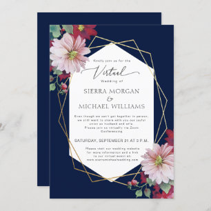 Virtual Wedding Blush Burgundy Gold Navy Blue Invitation