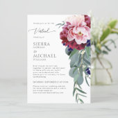 Virtual Wedding Blush Pink Burgundy Floral Foliage Invitation (Standing Front)