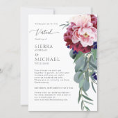 Virtual Wedding Blush Pink Burgundy Floral Foliage Invitation (Front)