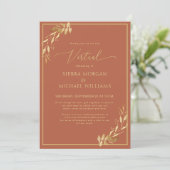 Virtual Wedding Chic Gold Foliage Terracotta Rust Invitation (Standing Front)