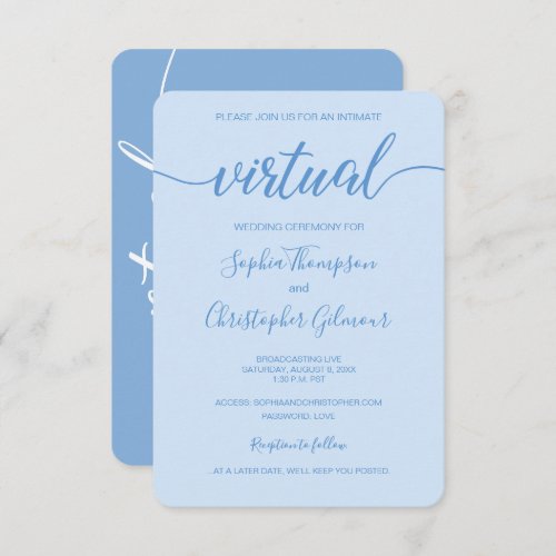 VIRTUAL Wedding Dusty Blue Chic Custom Invitation