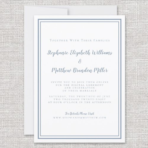 Virtual Wedding Dusty Blue Minimalist Online Invitation