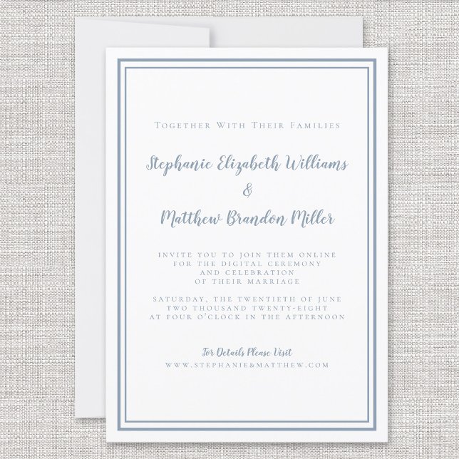 Virtual Wedding Dusty Blue Minimalist Online Invitation (Creator Uploaded)