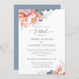 Virtual Wedding Elegant Floral Blush Dusty Blue Invitation