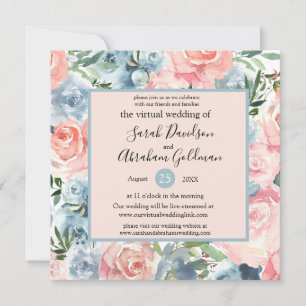 Virtual Wedding Invitations - Pink Blue Floral