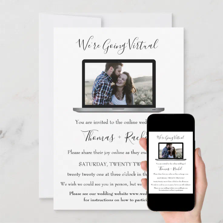 virtual wedding laptop photo minimalist modern invitation | Zazzle