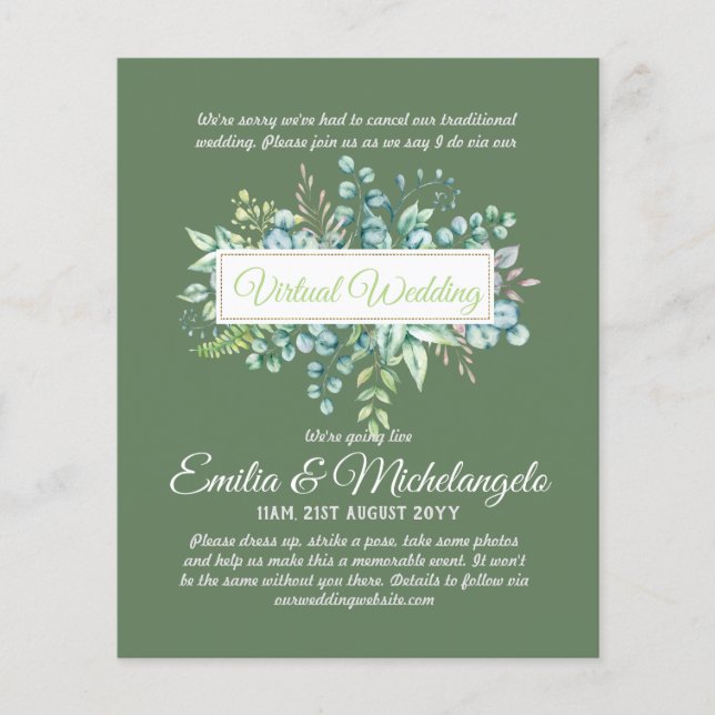 Virtual Wedding Video Chat Live Streaming Invites (Front)