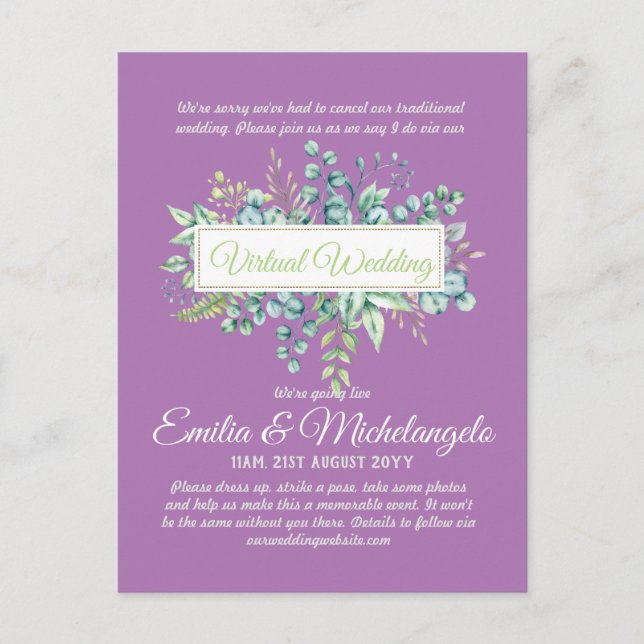 Virtual Wedding Video Chat Live Streaming Invites (Front)