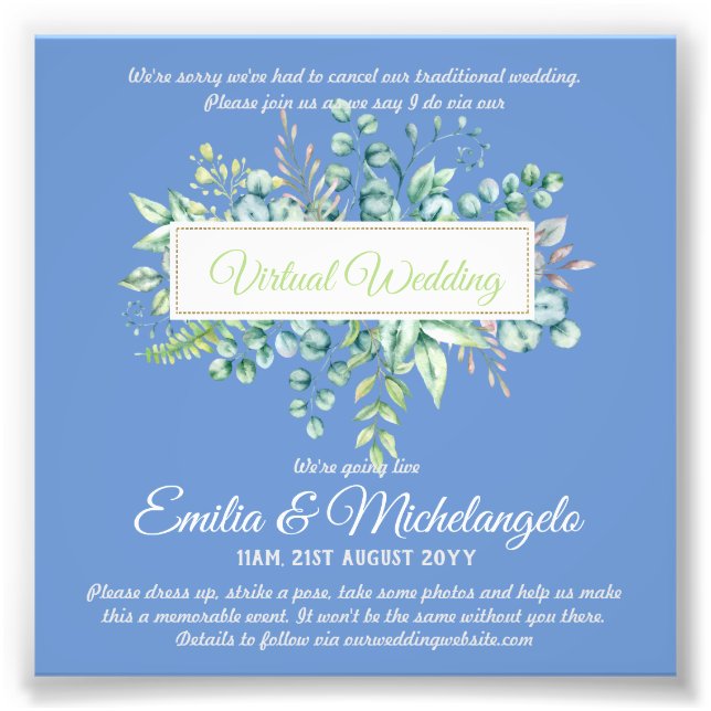 Virtual Wedding Video Chat Live Streaming Invites Photo Print (Front)