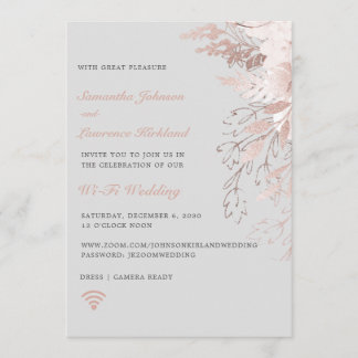 Virtual Wedding WiFi Zoom Dusty Rose Grey Floral Invitation