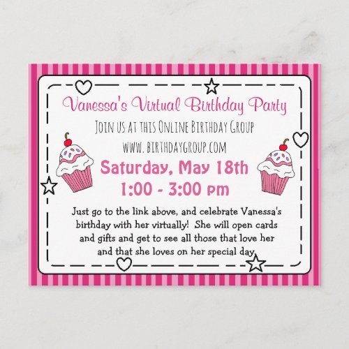 Virtual Whimscial Birthday Party invitation Postcard