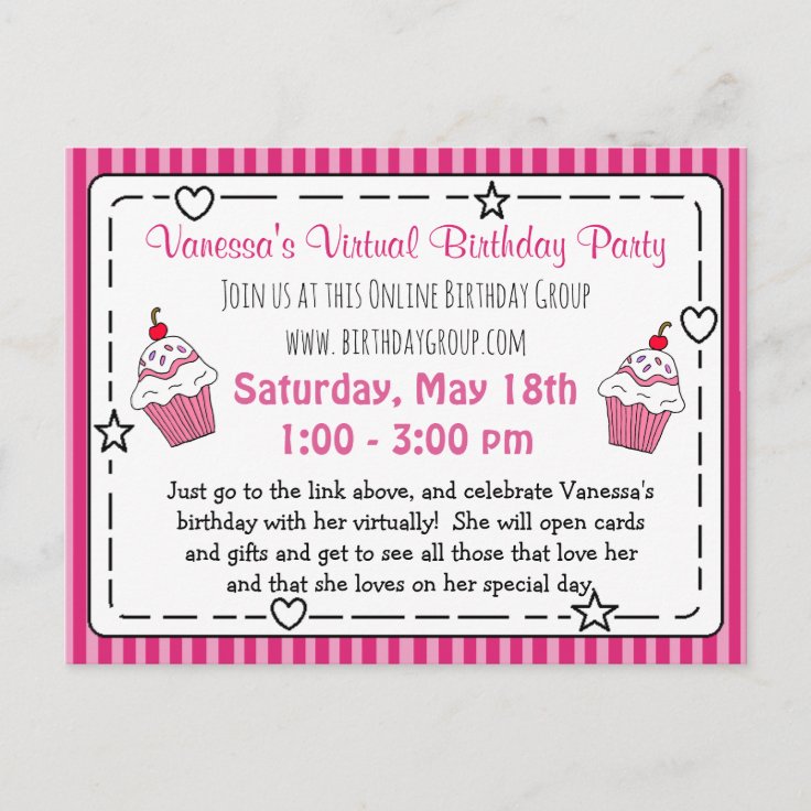 Virtual Whimscial Birthday Party Invitation Postcard | Zazzle